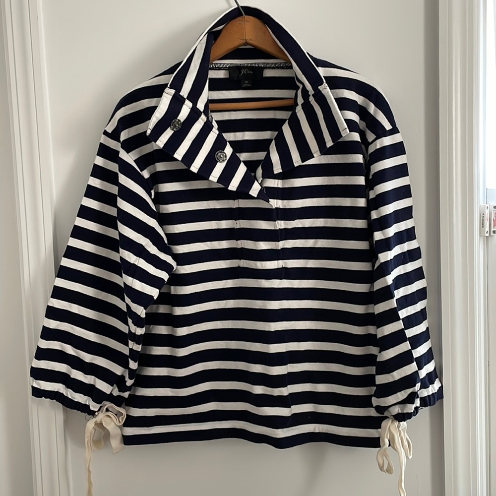 J. Crew Navy and White Striped Pullover Sweatshirt